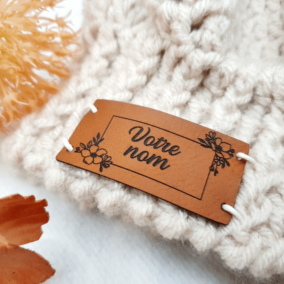 Étiquettes En Cuir Personnalisables Pour Créations Main - Tricot, Crochet, Bonnets, Écharpes - Bouton-Pression