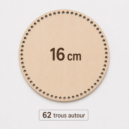 Base en bois ronde percée – Idéale pour vos créations au crochet et DIY – Trou 5mm - 16 cm