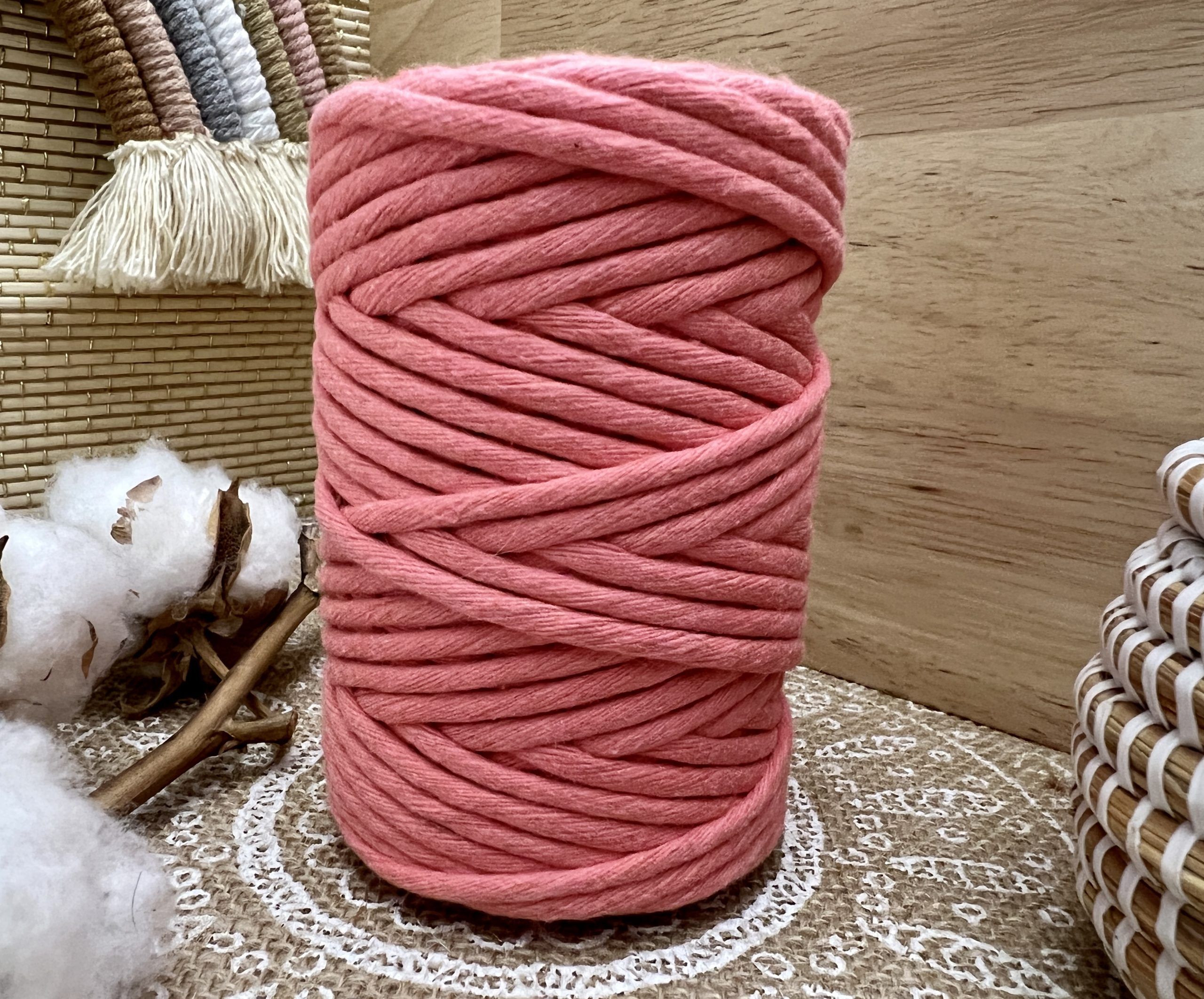 Corde Coton macramé Peigné Corail 3 mm 50 mètres Lou Passion