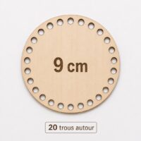 Base en bois ronde de 9 cm avec 20 trous de 8 mm pour le crochet et le Trapilho.