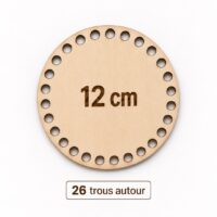 Base en bois ronde de 12 cm avec 26 trous de 8 mm pour le crochet, le Trapilho et le Cotton Air.