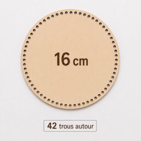 Base en bois ronde de 16 cm avec 42 trous de 8 mm pour le crochet, le Trapilho et le Cotton Air.