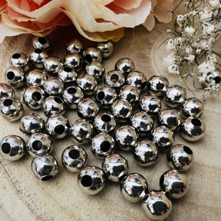 20 Perles métal argent 10 mm