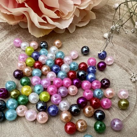 90 Perles nacrés multi couleur 8 mm