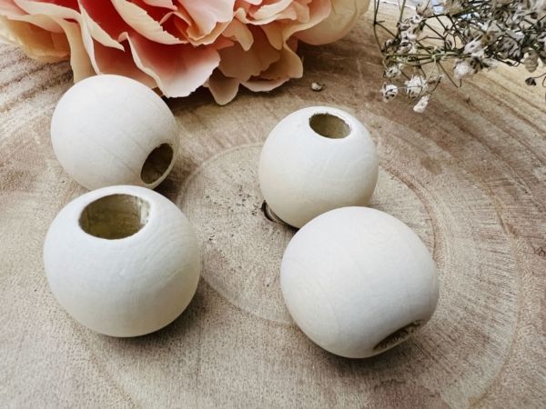 4 Grosses Perles bois Naturel 3 cm