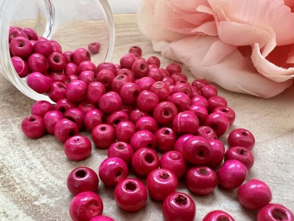 20 Perles bois 8mm Rose