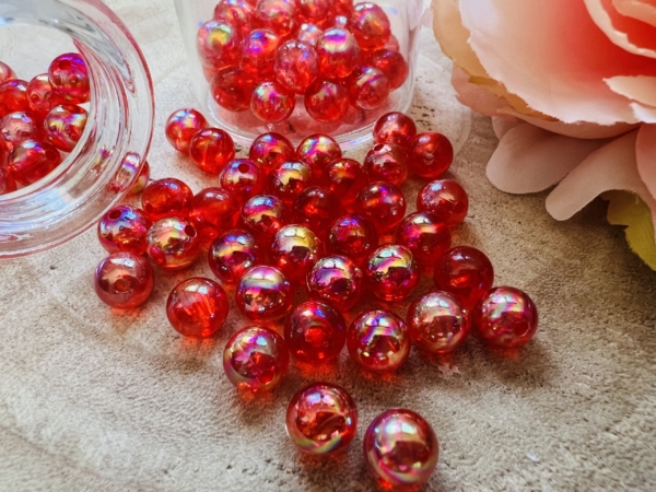 80 Perles Rouge Transparente 8 mm