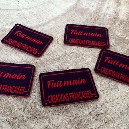 5 Étiquettes cuir Végétal Bordeaux 30x20mm