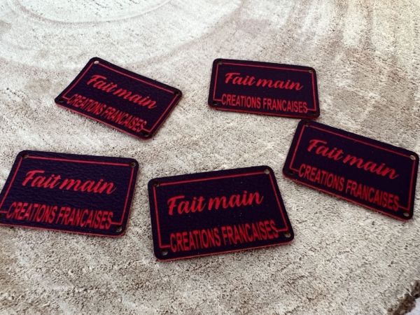 5 Étiquettes cuir Végétal Bordeaux 30x20mm