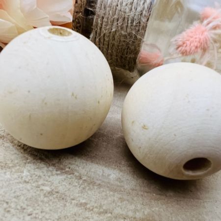 2 Grosses Perles bois 40mm naturel