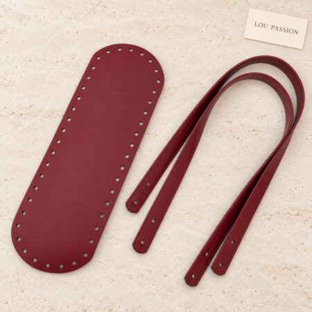 Fond de sac et anses bordeaux en simili cuir pour sac au crochet