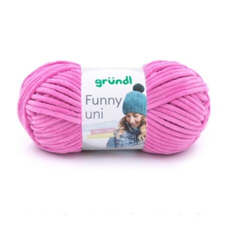 Pelote de laine velours Gründl Funny Uni - Fuchsia, idéale pour le tricot et le crochet