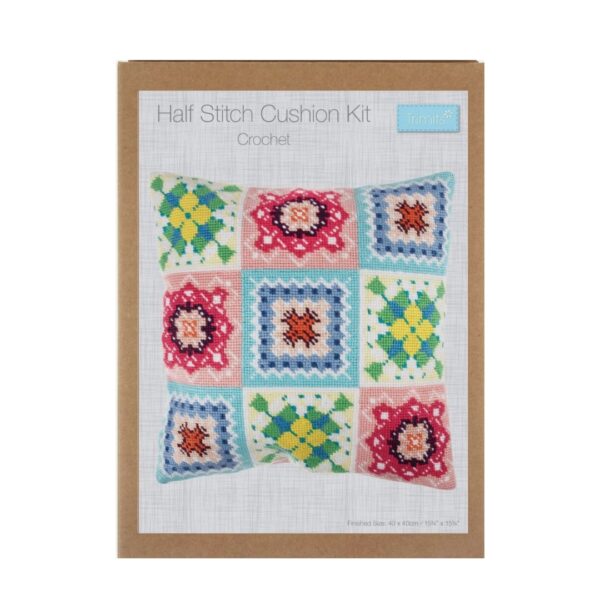 Coussin canevas à broder – Motif granny coloré