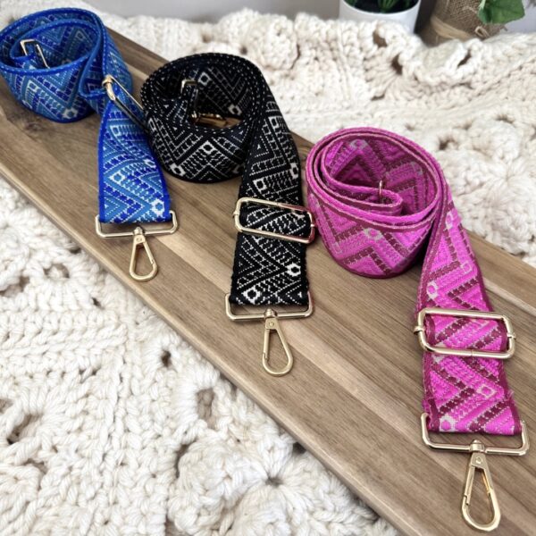 Bandoulières fantaisies réglables bleu, noir et rose – Lou Passion