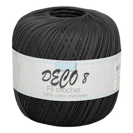 Fil coton Déco 8 noir – 100 g – coton mercerisé pour crochet