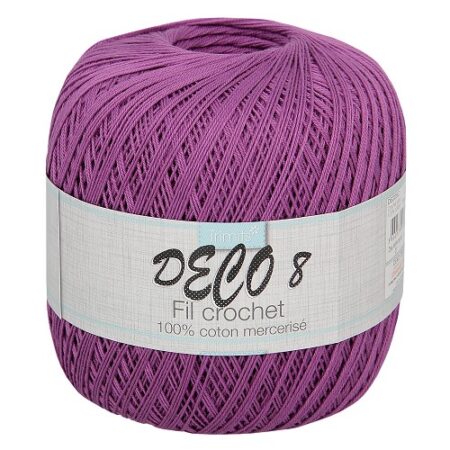 Pelote de fil coton violet Deco 8 pour crochet fin, idéal pour napperons et ouvrages délicats