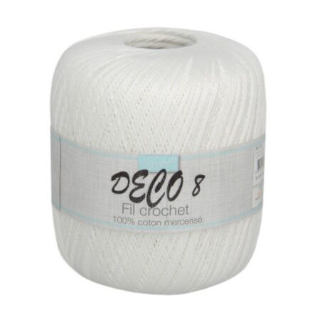 Fil coton Déco 8 blanc – 100 g – coton mercerisé pour crochet
