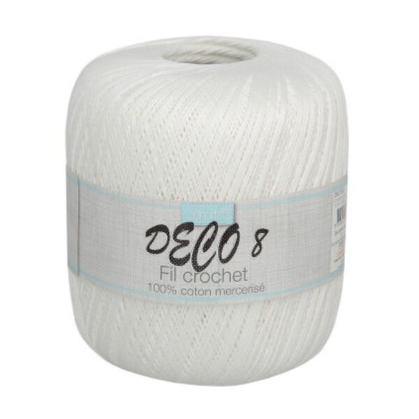 Fil coton Déco 8 blanc – 100 g – coton mercerisé pour crochet