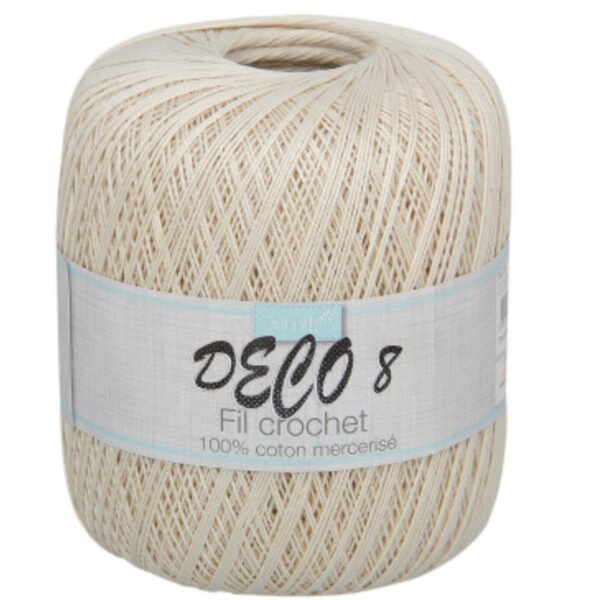 Pelote coton Deco 8 Écru – 100 g – Fil mercerisé