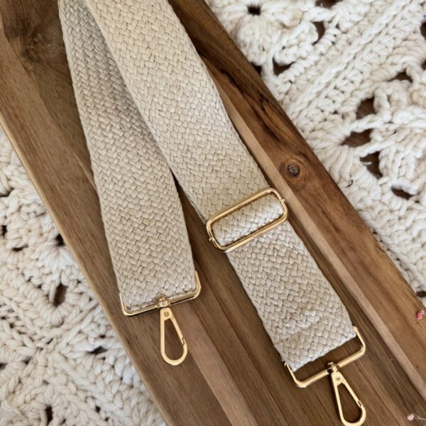 Bandoulière en raphia beige réglable avec franges – accessoire sac crochet bohème