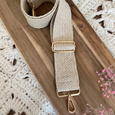 Bandoulière fantaisie en raphia – Réglable – Beige et doré – Lou Passion