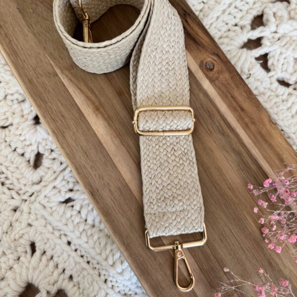 Bandoulière fantaisie en raphia – Réglable – Beige et doré – Lou Passion