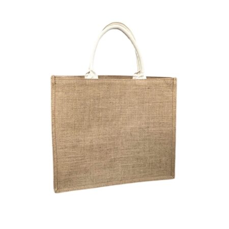 Sac cabas en toile de jute naturelle 30x30 cm avec anses en coton écru.