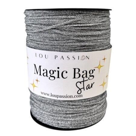 Pelote de fil Magic Bag Star argent, 400 g pour 400 m, 50 % polyéthylène et 50 % polyester, idéal pour sacs et accessoires au crochet.