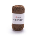 Pelote de fil Macramé YarnArt couleur Camel 151 – 100 % polyester, 90 g pour 130 m, aspect satiné.