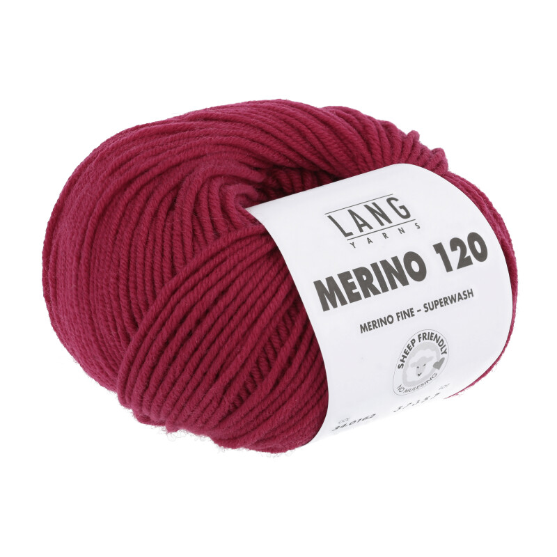 Pelote de laine Lang Yarns Merino 120 couleur 34.0162 rouge, 100% mérinos extrafine superwash, douce et idéale pour tricot et crochet
