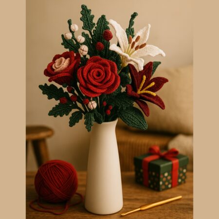 kit crochet bouquet de Noël Lou Passion x LesPtitesBouill – fleurs au crochet – décoration de table de fêtes