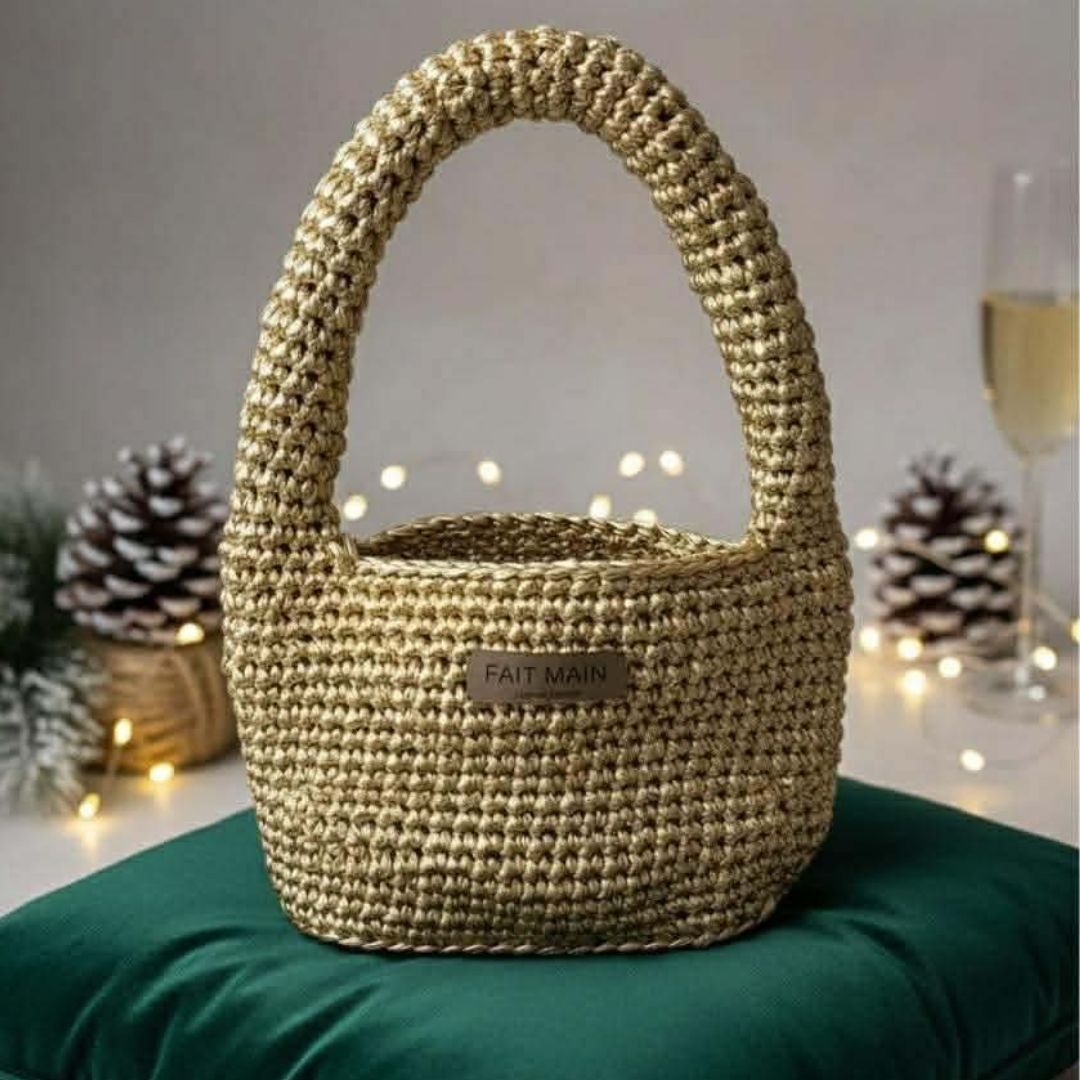 Sac Metallica au crochet en Trapilho Métal doré – Kit Lou Passion