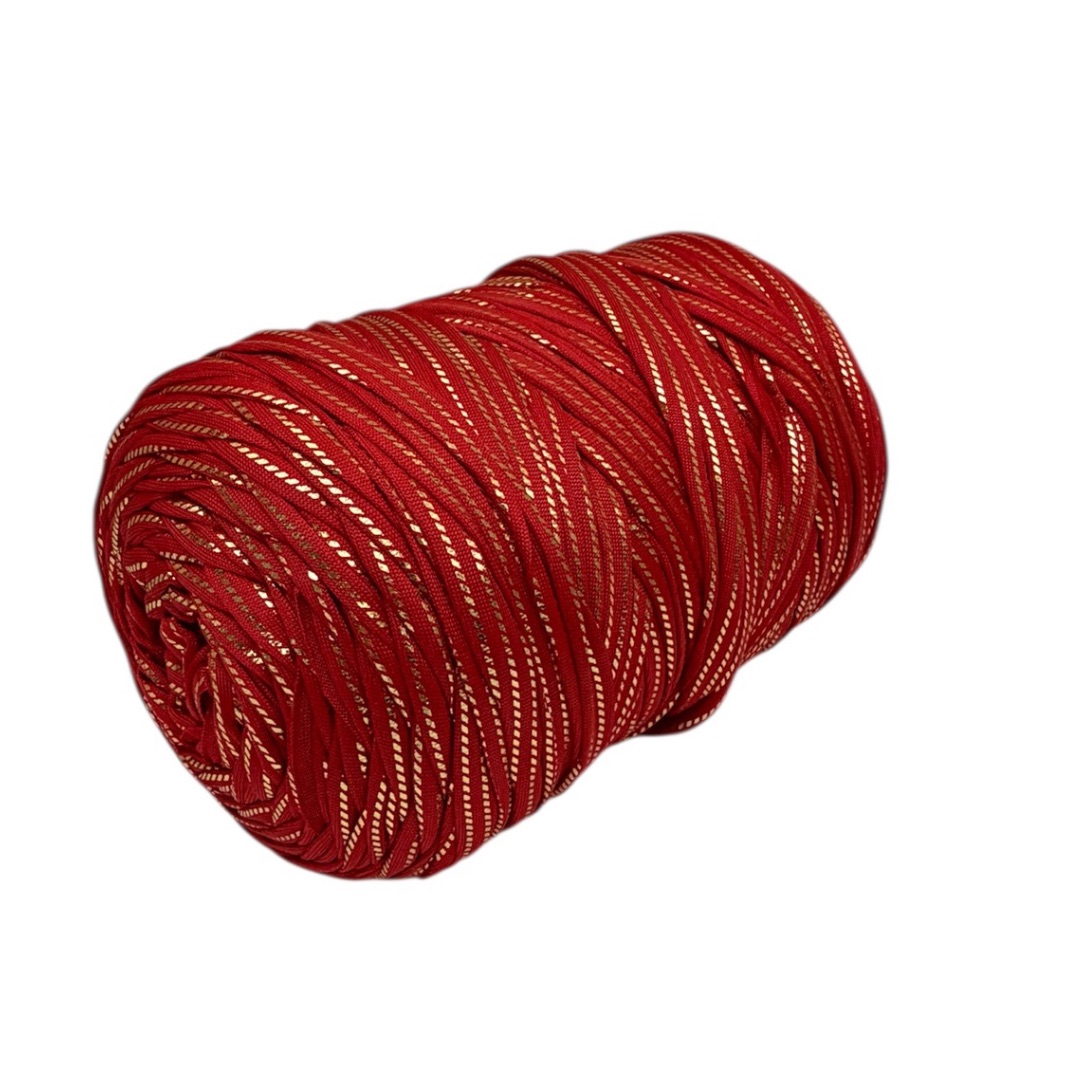Trapilho Satin Stretch Rouge et Or – 400 g / 105 m– Fil satiné souple et brillant pour crochet et tricot | Lou Passion