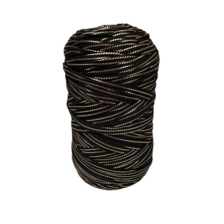 Trapilho Satin Stretch Noir et Or – 400 g / 105 m– Fil satiné souple et brillant pour crochet et tricot | Lou Passion