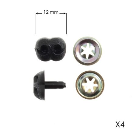 Nez de sécurité noir 12 mm pour peluche et amigurumi – lot de 4 avec rondelles