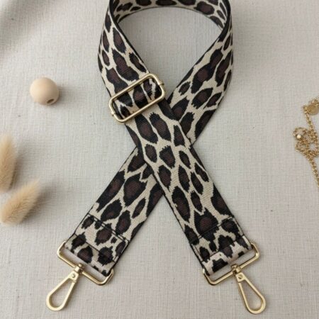 Bandoulière réglable motif léopard avec mousquetons dorés pour sac fait main