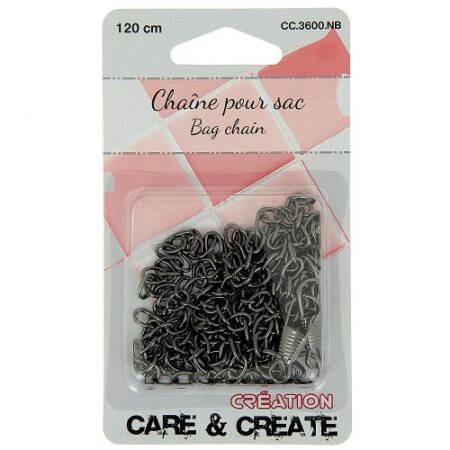 Chainette sac metal noir 120 cm largeur 6 mm care and create