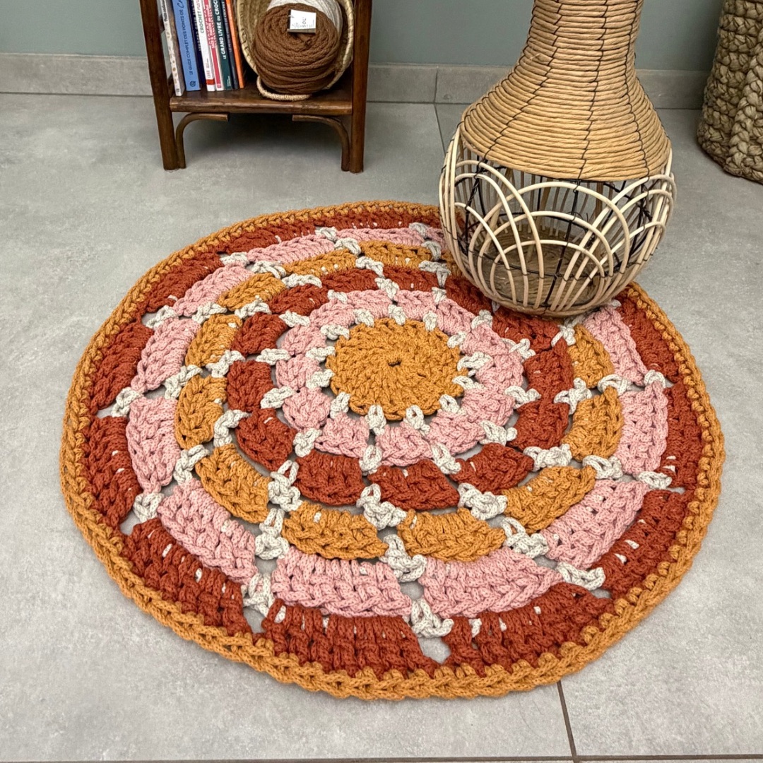 tapis rond crochet relief cotton air casasol terracotta nude beige lou passion