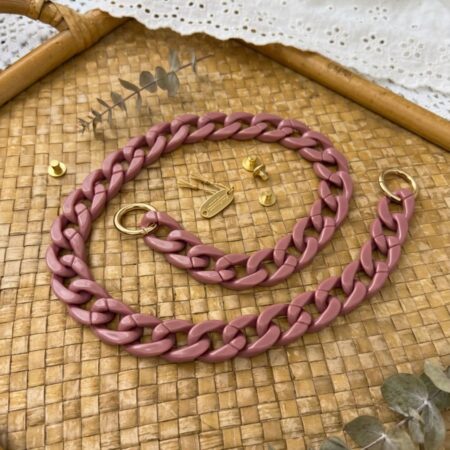 anse chaîne résine rose et doré pour sac crochet
