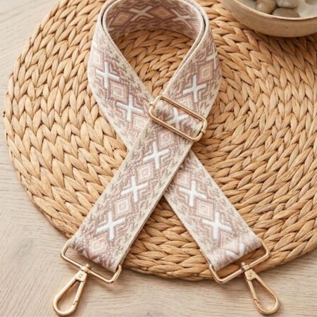 bandouliere sac crochet beige rose reglable