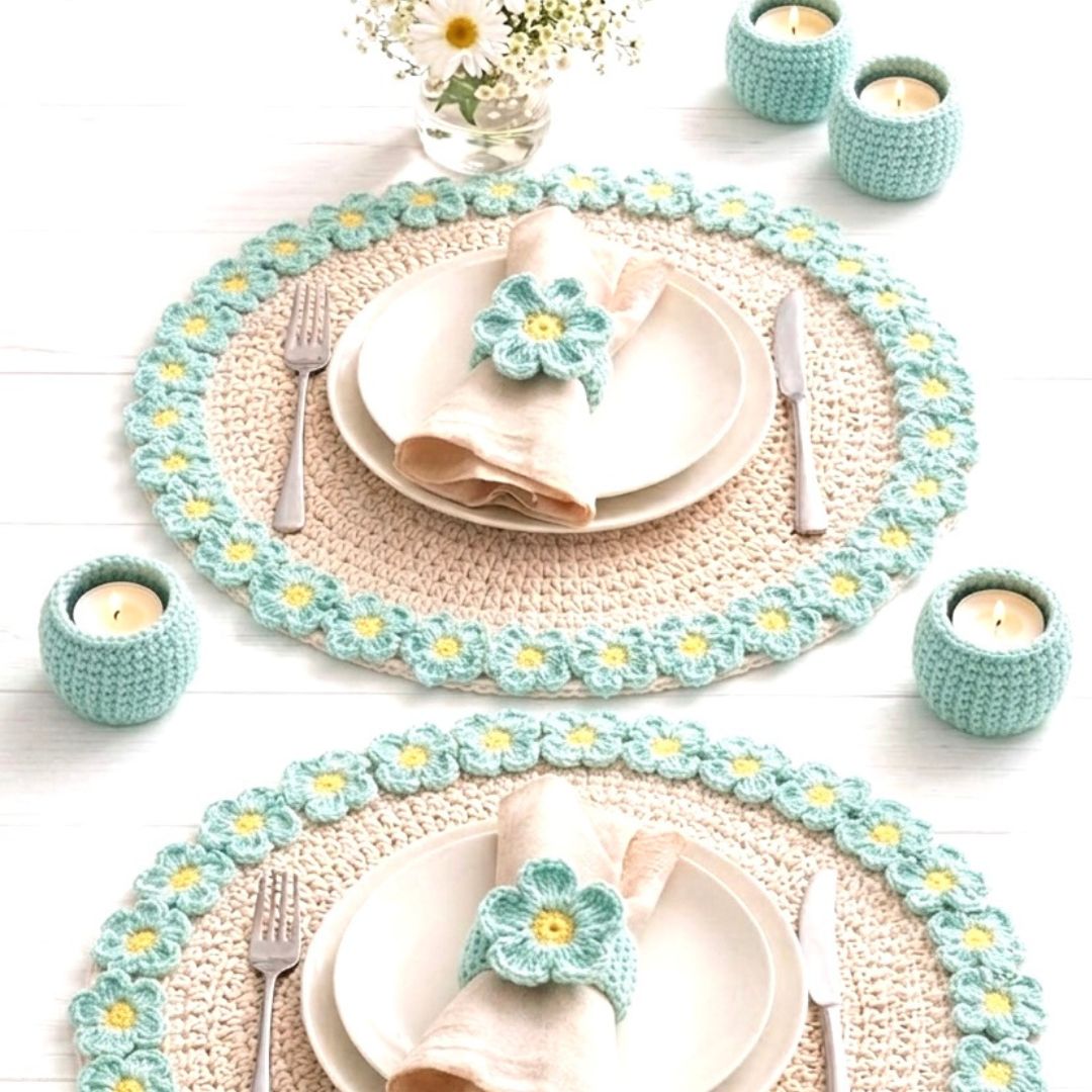 set de table fleurs crochet rose poudré Lou Passion kit crochet facile décoration table