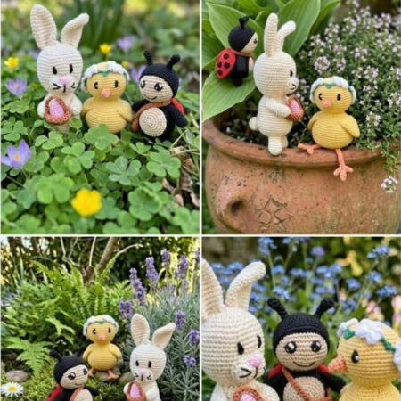 Kit 3 Amigurumis Crochet – Lapin, Poussin & Coccinelle – PDF + Vidéo Inclus