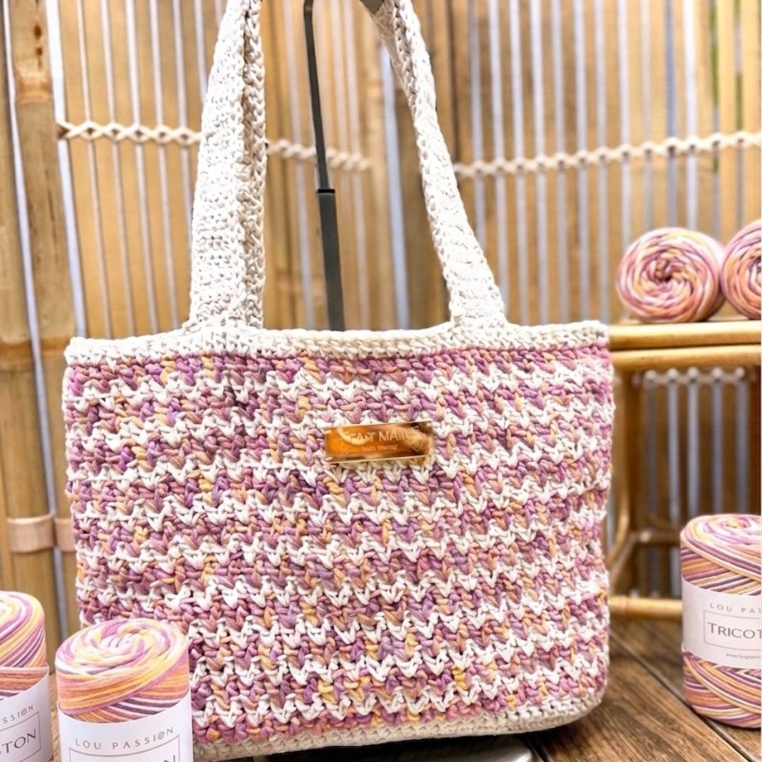 Sac crochet Sunshine multicolore fait main avec fil coton Boho – kit crochet débutant
