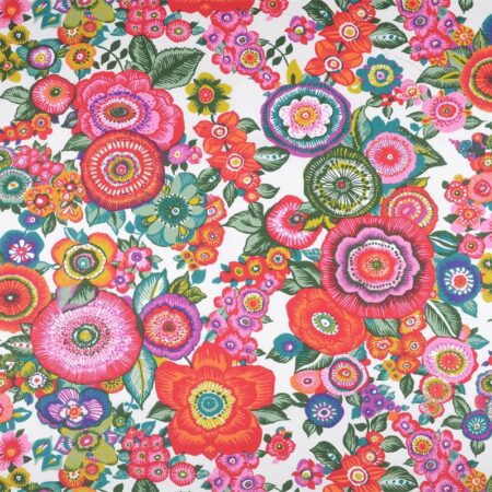 Tissu cretonne coton fleuri multicolore Oeko-Tex vendu par 50 cm pour doublure de sac et couture créative