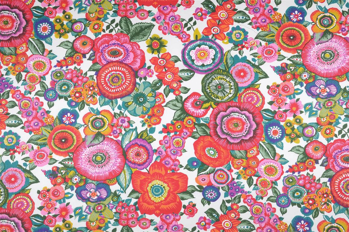 Tissu cretonne coton fleuri multicolore Oeko-Tex vendu par 50 cm pour doublure de sac et couture créative