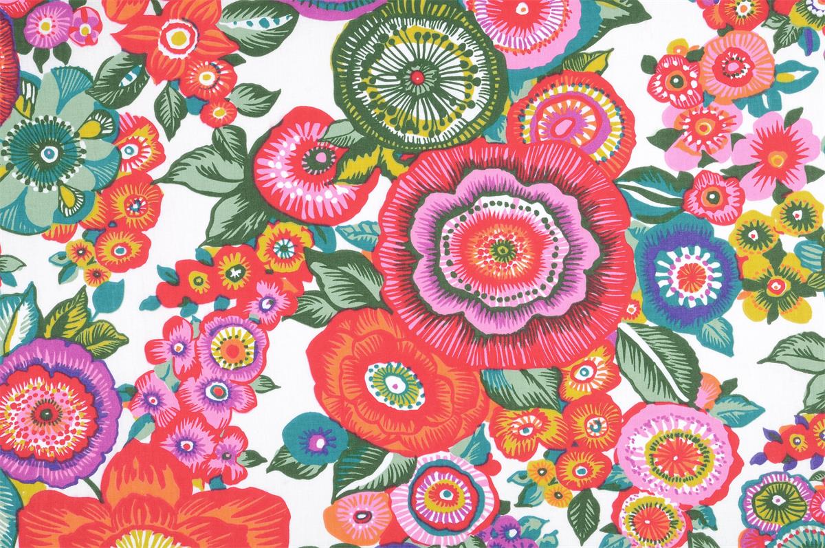 Tissu coton imprimé floral multicolore AMPARO idéal pour doublure de sac crocheté et accessoires couture
