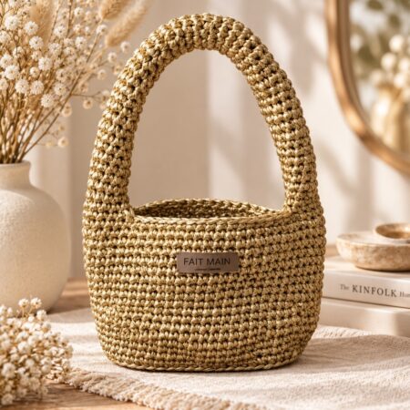 Kit Sac Metallica au crochet en Trapilho Métal doré – Modèle de sac fait main avec anse intégrée, Lou Passion.