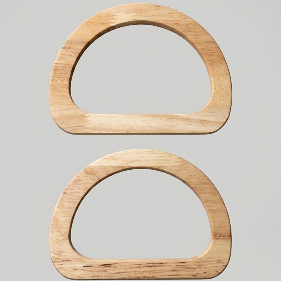 Lot de 2 anses en bois naturel demi-lune 14 x 10 cm pour sac au crochet et créations artisanales.