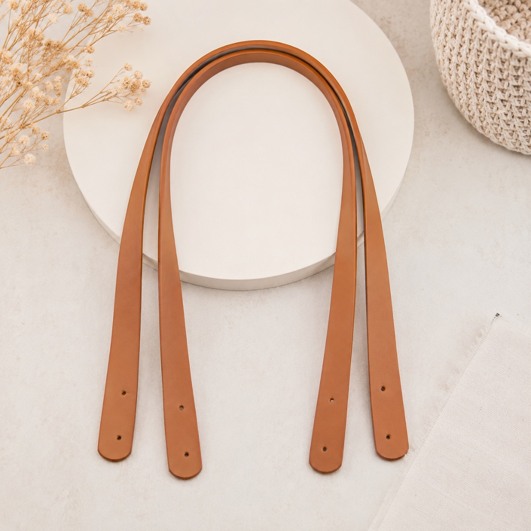 Anses de sac en simili cuir camel 60 cm vendues à la paire pour sacs au crochet et créations artisanales