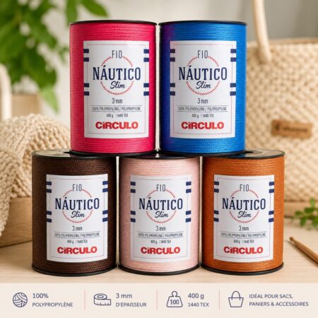 Gamme de fils Circulo Fio Nautico Slim 3 mm disponibles en plusieurs coloris pour sacs et accessoires au crochet